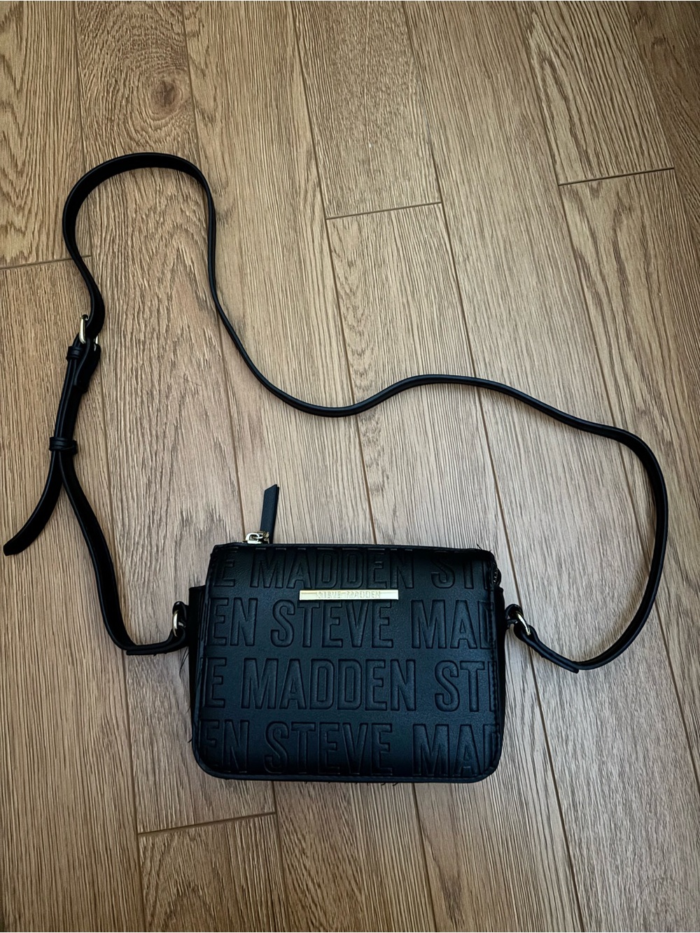 Steve Madden Black Embossed Logo Crossbody